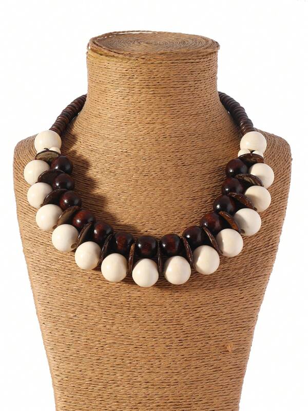 Exaggerated Handmade Bohemian Wooden Bead Necklace, Vintage Personalized Accessory Suitable For Music Festivals, Fashion Shows, Vacations