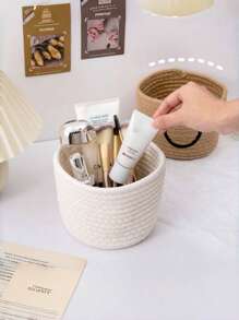 1 pièce/3 pièces Panier de rangement de bureau de couleur unie, paniers tressés en corde pour l'organisation, panier de rangement rond tressé à la main, panier de rangement décoratif de bureau, mini paniers mignons pour cosmétiques, divers, papeterie, bac de rangement de salle de bain (3 pièces = S + M + L) Cadeau de Noël pour les vacances, pour la rentrée scolaire, rangement et organisation