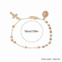 Elegant 14K Gold-Plated Virgin Mary And Cross Pendant Bracelet, Made Of Cubic Synthetic Zirconia - Three Color Design, Very Suitable For Mother's Day, Daily Wear And Prayer - Is An Ideal Gift For Moth