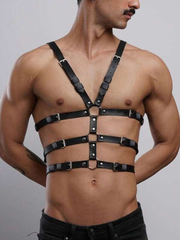 Herren sexy Gothic Stil mehrschichtiger PU-Leder Körperanzug Geschirr, Brustgurt Schultergurt, Wäsche Zubehör, Geschenk für Männer am Valentinstag
