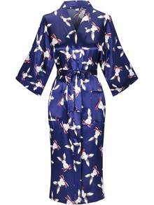 DandyChic Women's Long Floral Satin Robes Imitation Silk Sleepwear Bridal Dressing Gown For Bridesmaid Nightgownhalloween - RABBIT - 查看 1