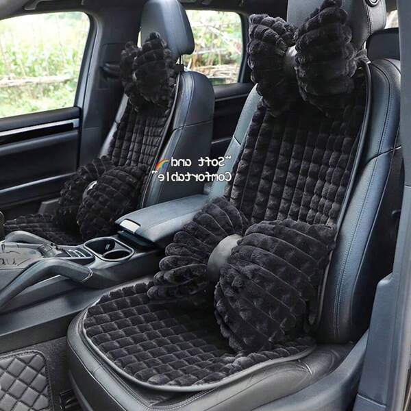 Car Plush Seat Cushion Plush Anti Slip Comfortable Half Pack Seat Cushion Protection Set, Suitable For Use In Autumn And Winter Seasons