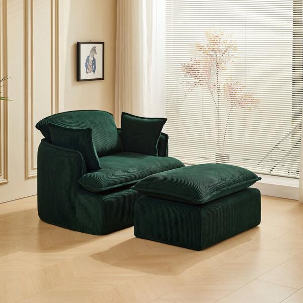 okwish Sofá cama puf para adultos, sillón relax con reposapiés y cojín, puf individual, fácil de mover, de pana