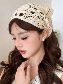 1 peça bandana feminina xale de crochê floral, lenço triangular, faixa de cabeça feminina de renda de crochê, faixa de cabeça vintage, presente para meninas, acessórios de cabelo, faixas de cabelo elegantes