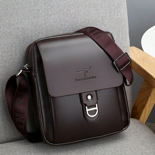 Men's Business Leisure Shoulder Messenger Bag Pu Large Capacity Portable Business Travel Small Square Bag Multi Model Diagonal Backpack High End Leisure Hanging Bag, Men's Professional Shiny Leather Messenger Bag, Suitable For Business Travel