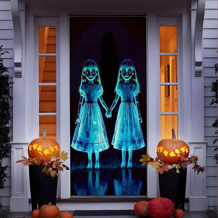 1 件万圣节鬼姐妹门帘 - 恐怖女巫姐妹悬挂门装饰，恐怖姐妹鬼魂门罩，适合万圣节派对，鬼屋装饰，巫术主题万圣节门挂，适合室内外装饰 2025 - 彩色 - 查看 1