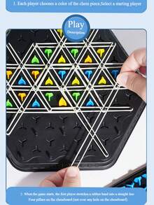 2-4 Player Hexagon Triagonal Chain Board Game Toy, Rubber Band Triangular Geometric Chain Chess, Strategy Battle, Suitable For Family Gathering And Leisure Entertainment - Black - View 5