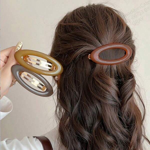1 pièce Élégante pince à cheveux en métal ovale creuse et brillante. Accessoire pour cheveux d'usage quotidien, pince à cheveux, pinces pour cheveux, pinces à cheveux