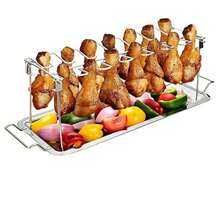 户外便携式折叠烧烤架和烤盘，可折叠鸡腿架烧烤工具 - 銀色 - 查看 7