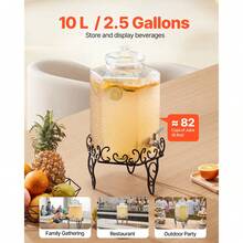 Beverage Dispenser, 2.5 Gallon Drink Dispensers For Parties, Glass Juice Dispenser With Metal Stand, Stainless Steel Spigot, Iced Tea Lemonade Juice Water Dispensers For Parties - Glass 2.5 Gal - 查看 2