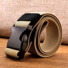 KUDYP Thick & Long Plus Size Casual Solid Color Nylon Webbing Belt, Elastic Waistband For Pants, Wide 3.8cm, Suitable For Spring, Summer, Autumn & Winter, Strong High Elasticity, Plastic Buckle, Non-Metallic, Can Pass Security Check, Tool Hanging