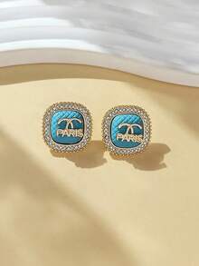 2 piezas Aretes con letra de rhinestone elegantes y de lujo, diseño personalizado, nueva colección 2025 - carta - Ver 9