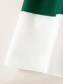 2 件套女孩休闲字母条纹印花半开领落肩长袖上衣运动衫和迷你裙套装，春秋季 - 綠色 - 查看 9