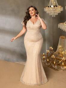 Faeriesty Đầm dạ hội đuôi cá sang trọng đính cườm và sequin lấp lánh - Hoàn hảo cho các buổi dạ tiệc, tiệc cưới, dạ hội và các sự kiện thảm đỏ. Thanh lịch - Rượu sâm banh - Xem 4