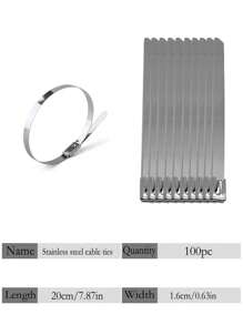 100pcs Stainless Steel Self-Locking Cable Ties, Rust-Proof, Corrosion-Resistant, High Temperature Resistant, Industrial Metal Zip Ties