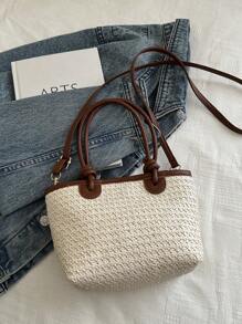 2024 New Women's Woven Shoulder Crossbody Bag, Large Capacity Beach Vacation Bag, Handheld Commuter Female Bag