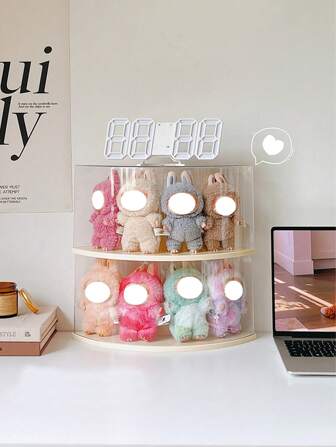 1PC挂件展示盒，旋转透明毛绒玩具礼品包装盒，公仔收纳盒，盲盒收纳展示架。适用于玩具收纳，白色礼品包装盒