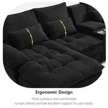 130" U-Shaped Sectional Sofa With Cup Holders, 6-Seater Modular Sleeper Couch With  & Console, Modern Luxury Convertible Sofa Set For Living Room, Apartment, Home Theater, Comfortable Upholstered Sofa Set With Double-Layer Cushion (High-Density Foam + Pocket Springs), Sleeper Couch With Durable Linen Upholstery, Sturdy Wood & Iron Frame, Home Decor - 黑色 - 查看 6