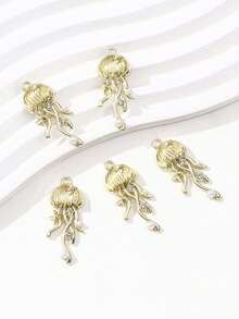 10/20pcs Random Assorted Golden Alloy Starfish, Jellyfish, Shell Charm Pendant, DIY Jewelry Making Supplies - Multicolor - View 8