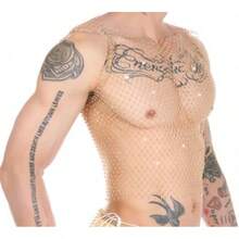 Men's Rave Outfit Sheer Rhinestone Top Sleeveless Tanks Crop Top Fishnet Vest Music Festival Shirthalloween - 金頂 - 查看 7