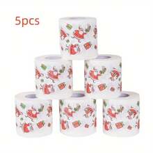 1/5-pak świątecznych rolek papieru toaletowego, z motywem Świętego Mikołaja, renifera i choinki, miękki papier, bezpyłowy, opakowanie zbiorcze, 2-warstwowy, do dekoracji świątecznych i na imprezy