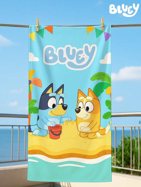 Bluey ‌Bluey Cartoon Print Oversized Beach Towel‌ - Quick Dry Soft Microfiber Lightweight Sandproof Foldable For Swimming, Yoga, Gym, Beach, Travel Activities