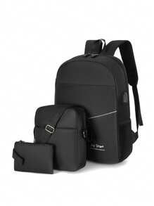 Three Pieces Multi-Pocket Foldable Waterproof Zipper Backpack Suitable For Teenagers, High School/College Students, Daily, School, Training, Commuting, Shopping, Travel