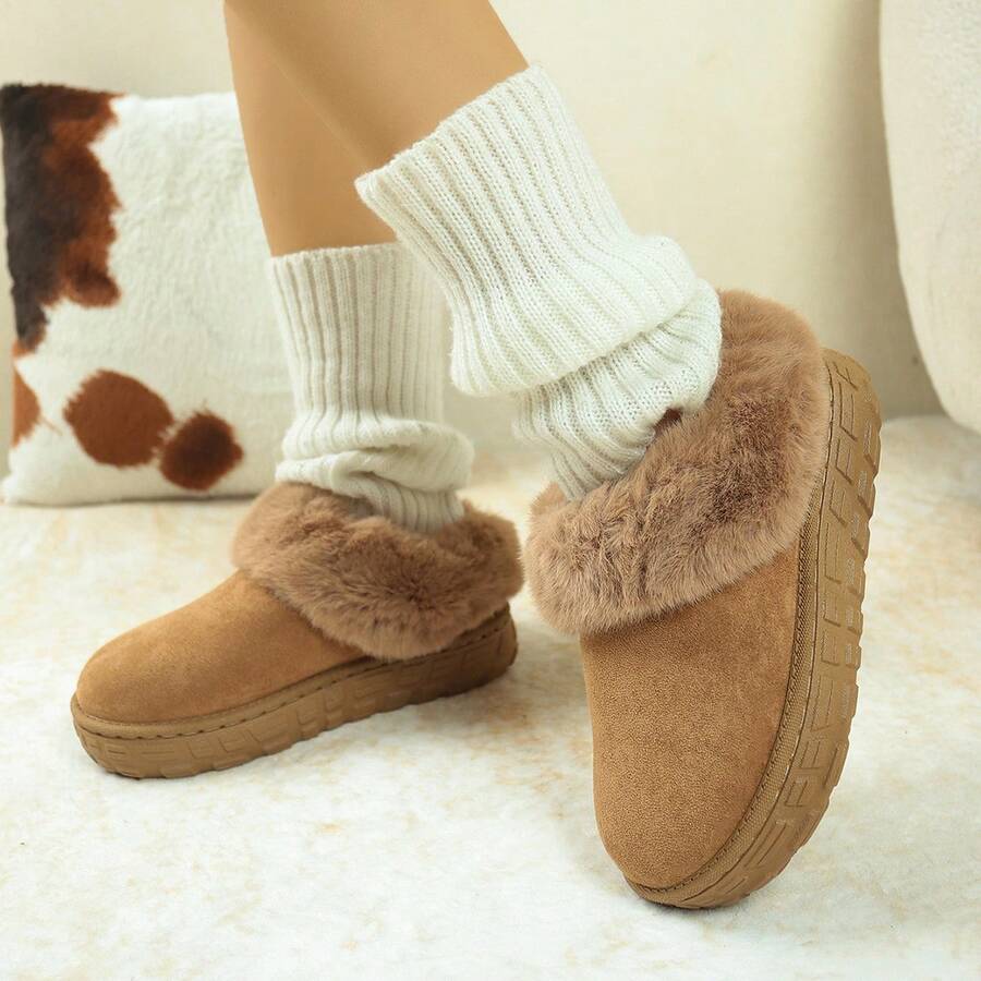 Botas de nieve con forro de piel sintética para mujer, nueva temporada 2025, suela gruesa antideslizante, base suave para uso interior/exterior, abrigadas