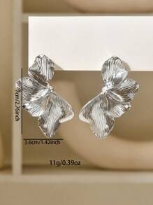1 Pair Retro Double Layer Five Petal Flower Earrings & Striped Leaf Earrings