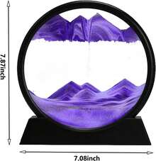 Atigrado 8" Purple Moving Sand Art Liquid Motion - 3D Color Quicksand Decor Deep Sea Sandscape Round Glass Flow Sand Painting - Relaxing Desktop Home Office Work Decor - 黃色 - 查看 4