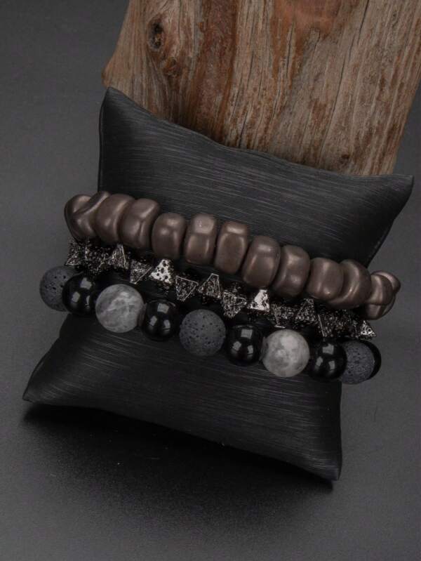 3pcs Minimalist Casual Black Beaded Bracelet For Men