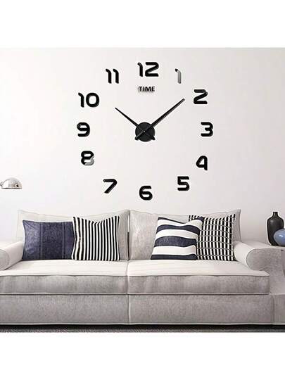 3D DIY Wand Klok Acrylic Spiegel Stickers Clocks Home ation Living Room Quartz Needle Hang Horloge Europe s: Zwart Zilver 16/19/35 Inches Optional view 10