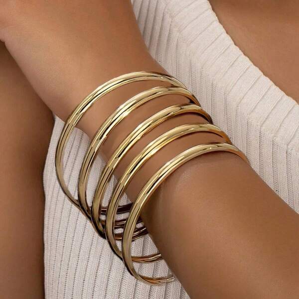 Five Smooth Metal Bracelets In A Ring Shape, Fashionable And Simple, Luxurious And Atmospheric, Suitable For Women To Wear Daily, Party And Banquet Gifts