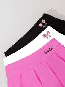 3pcs/Set Girls' Casual School Style Bow Print Pleated Skort, Autumn/Winter
