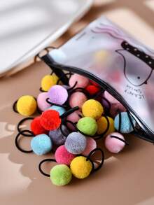 30pcs Plush Ball Hair Scrunchies For Women, Cute & Sweet Niche Daily Versatile Non-Damaging Half Ponytail, Side Braid Hair Ties Headband Accessories