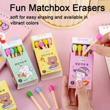 一套趣味橡皮擦套装 - 颜色随机，创意设计，色彩缤纷，火柴棍造型橡皮擦，适合作为节日礼物和奖励。盒装橡皮擦套装。适用于圣诞节/新年/感恩节/生日/家庭聚会等场合。适合14岁及以上成人。理想的办公用改正工具！ - 彩色 - 查看 1