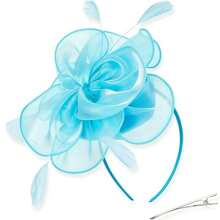 1 Stück Fascinator Hut Teezeremonie Kopfschmuck mit Bändern, Federn auf Haarband und Clip für Mädchen und Frauen, Haaraccessoire