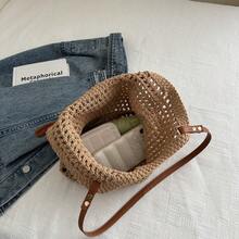 网格编织沙滩单肩旅行包大容量腋下斜跨设计百搭镂空编织渔网包女士沙滩包2025新款大容量编织草编包网红手提托特包