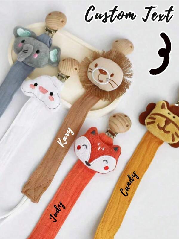 1 pièce Attache-sucette personnalisée, attache de bavette en tissu doux avec animal de dessin animé brodé, chaîne rétractable pratique et décorative. Accessoire de col universel anti-perdu, coloré, mignon et unique, idéal comme cadeau pour les amis