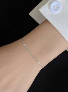 1pc Stainless Steel Snake Bone Design 18K Gold Plated Dainty Women Bracelet, Won't Fade