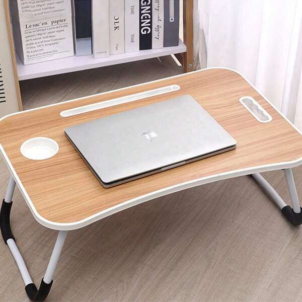 Mesa plegable portátil de madera amarilla para uso en el regazo, mesa portátil para ordenadores portátiles con porta-taza, ideal para trabajar, leer, escribir, comer y ver películas en la cama, sofá, banqueta o suelo