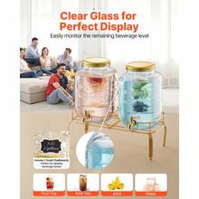 Beverage Dispenser, 2 Pack 2 Gallon Drink Dispensers For Parties, Glass Juice Dispenser With Metal Stand, Stainless Steel Spigot, Infuser, Iced Tea Lemonade Juice Water Dispensers For Parties - Glass 2x 2 Gal - 查看 4