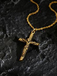 Men's 18K Gold-Plated Cross Necklace With Jesus Pattern Stylish Pendant - Gold - View 5