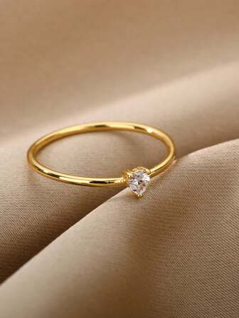 1 件简约方晶锆石心形戒指女士金色几何戒指婚礼派对珠宝礼物