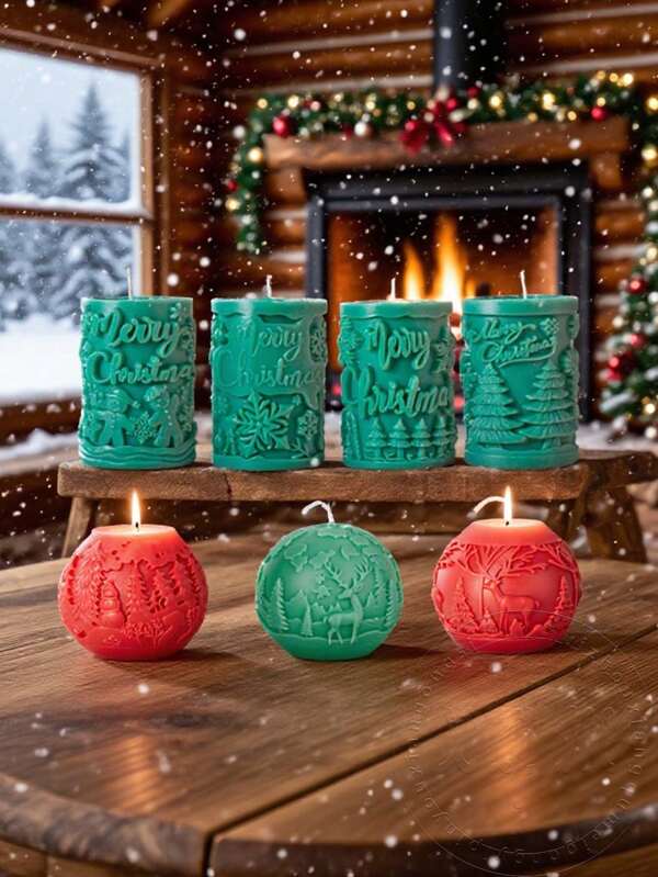 3 Pieces Set / 4-Piece Set / 7-Piece Set Christmas Scented Candle Silicone Mold Christmas Colored Ball Scented Candle Mold Christmas Cylindrical Snowflake Mold, Easy To Demold, Suitable For DIY Holiday Decoration, Scented Candles, Christmas Gifts, Fragrance Stone Mold, Holiday Theme (Soft Silicone), Exquisite Patterns, Fine Carving