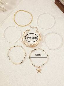 1 Set Nuevo Pulsera bohemia de conchas marinas y cuentas para mujeres, diseño de estrella de mar adecuado para la playa, vacaciones y uso casual