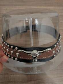 1pc Unisex Polyester Cow Print Cowboy Hat - Leather Rivet & Cow Skull Accent, Ideal For Riding, Outdoor Trips, Cowboy Parties & Daily Wear - Multicolor - View 14