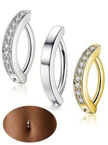 3 Stücke modischer Sommer 14g Bauchnabel Ring Set für Frauen, kubischer Zirkonia Edelstahl Bauchnabelring & umgekehrter Bauchnabelring, Silber Gold Rosa Schleife Bauchnabel Ring Piercing Schmuck Frauen, Y2K Western Edelstahl schwebendes Schleife Bauchnabel Piercing Körperschmuck, Sexy Sommer Strand Bauchnabel Ring Schmuck Accessoires