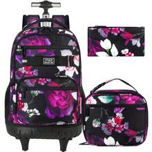 Rolling Backpack For Girls, Girl Roller Wheels Bookbag, Laptop Flower Wheeled School Bag With Wheels For Teens