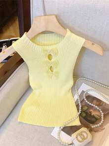 1 件女士针织仿领，黑色、白色、米色、绿色、黄色 - 條紋針織假領子 - 查看 5